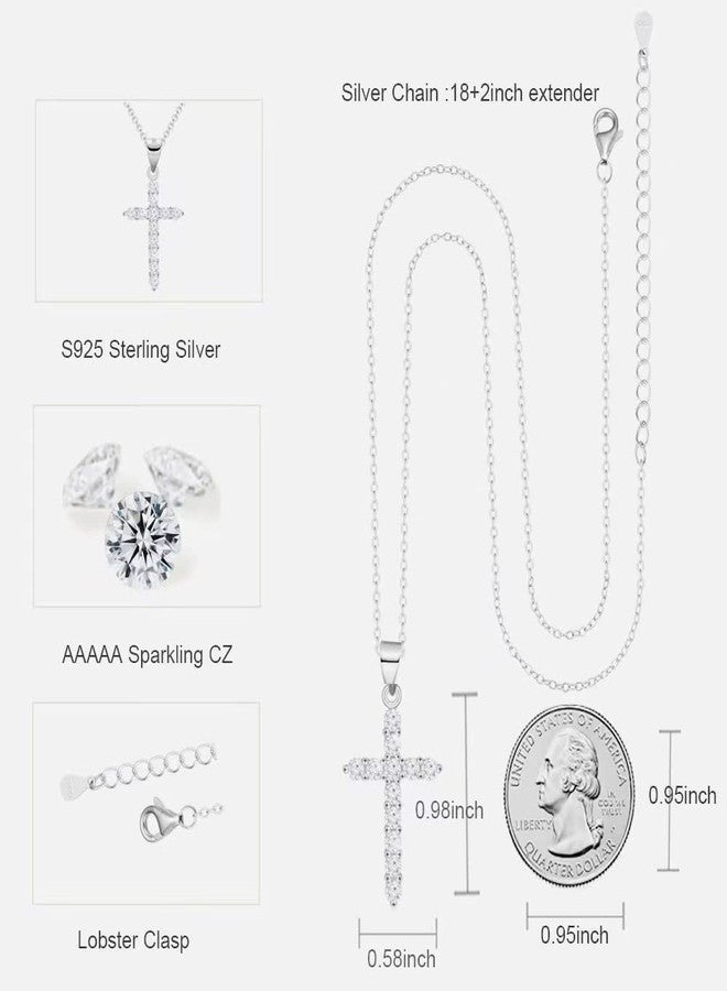 Aocelly Cross Necklace for Women Silver Cross Pendant Sterling Silver Necklace, 925 CZ Diamond Cross Necklaces Womens Western Faith Jewelry Gifts Woman Ladies Dainty - Image 5